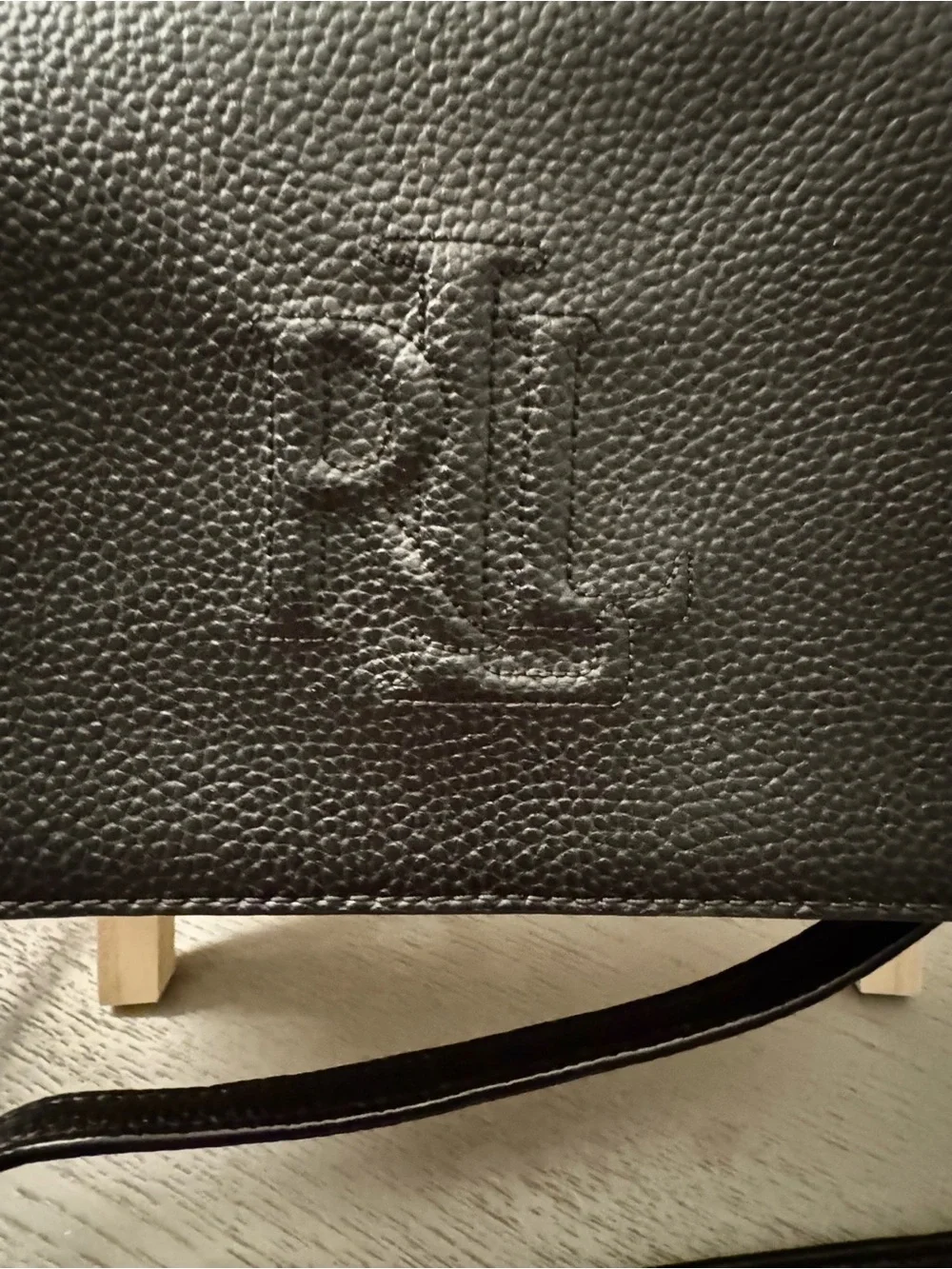 Lauren Ralph Lauren Black Pebbled Leather Crossbody Tassel Bag